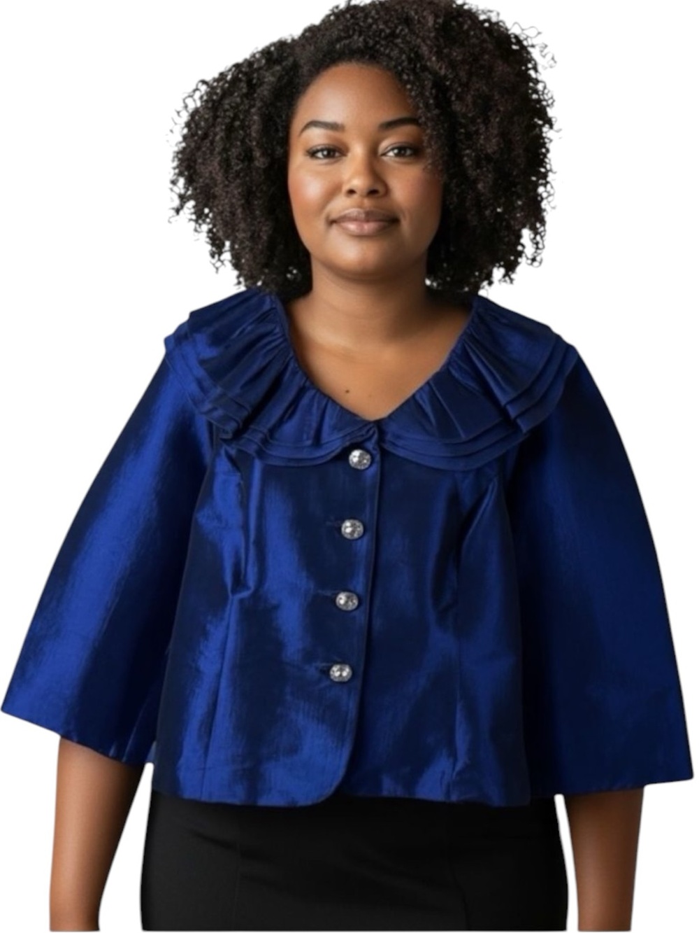 Karina Metallic Blue Ruffle Vintage Jacket Size 16W Party Event Occasion